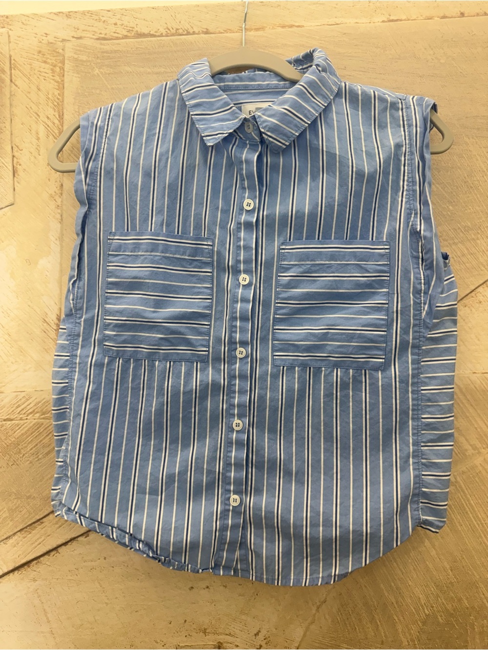 EVEREVE Blue White Striped Sleeveless Button Down Shirt Top Medium